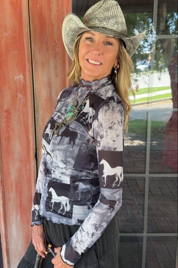 Whispering Stallion Mesh Blouse
