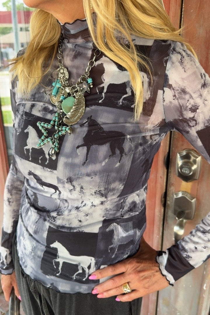 Whispering Stallion Mesh Blouse