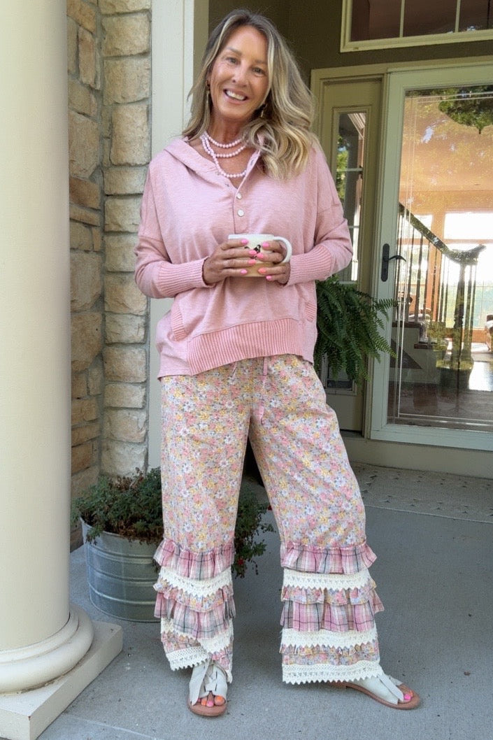 Artisan Floral Pink Cotton Pants
