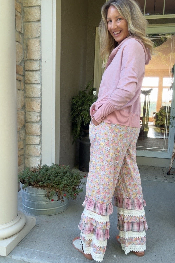 Artisan Floral Pink Cotton Pants