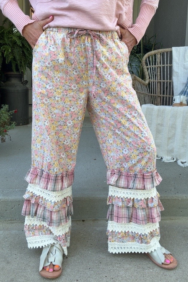 Artisan Floral Pink Cotton Pants