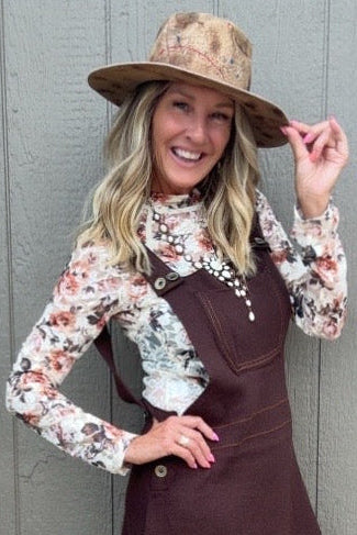 Rustic Oatmeal Blossom Mesh Blouse