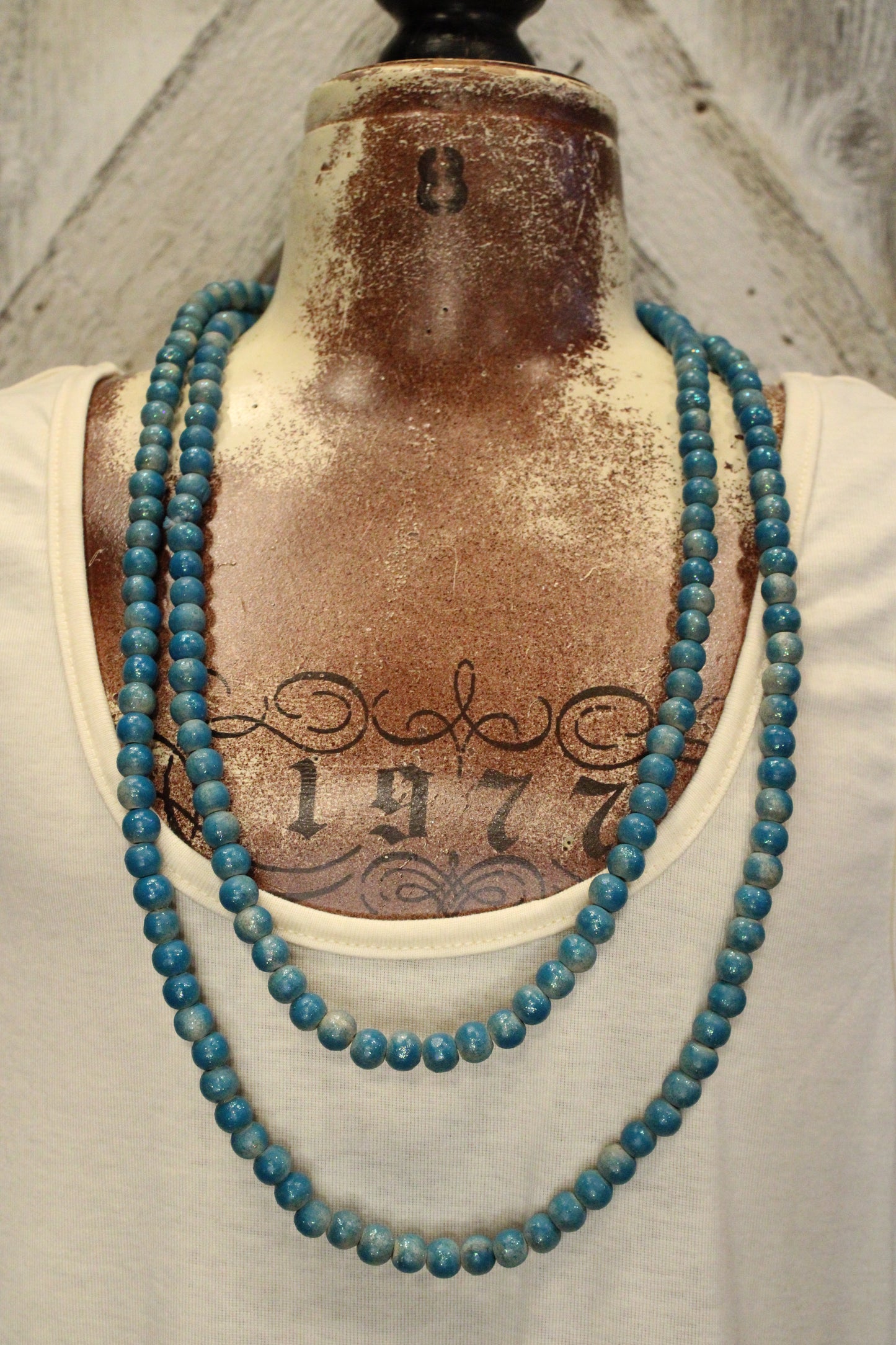 Teal Teakwood Bead Necklace