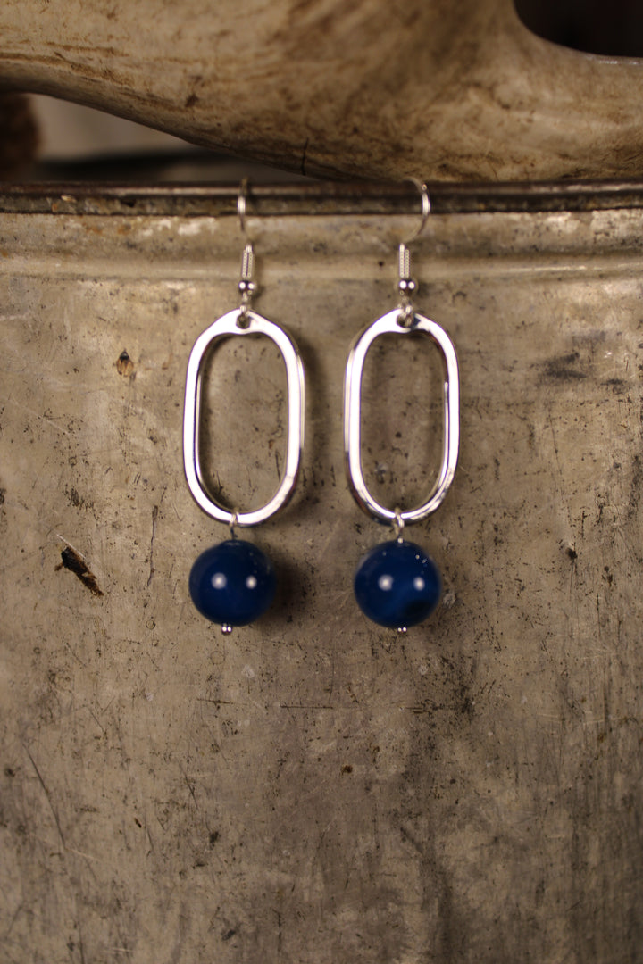Silver Mila Earrings Deep Blue