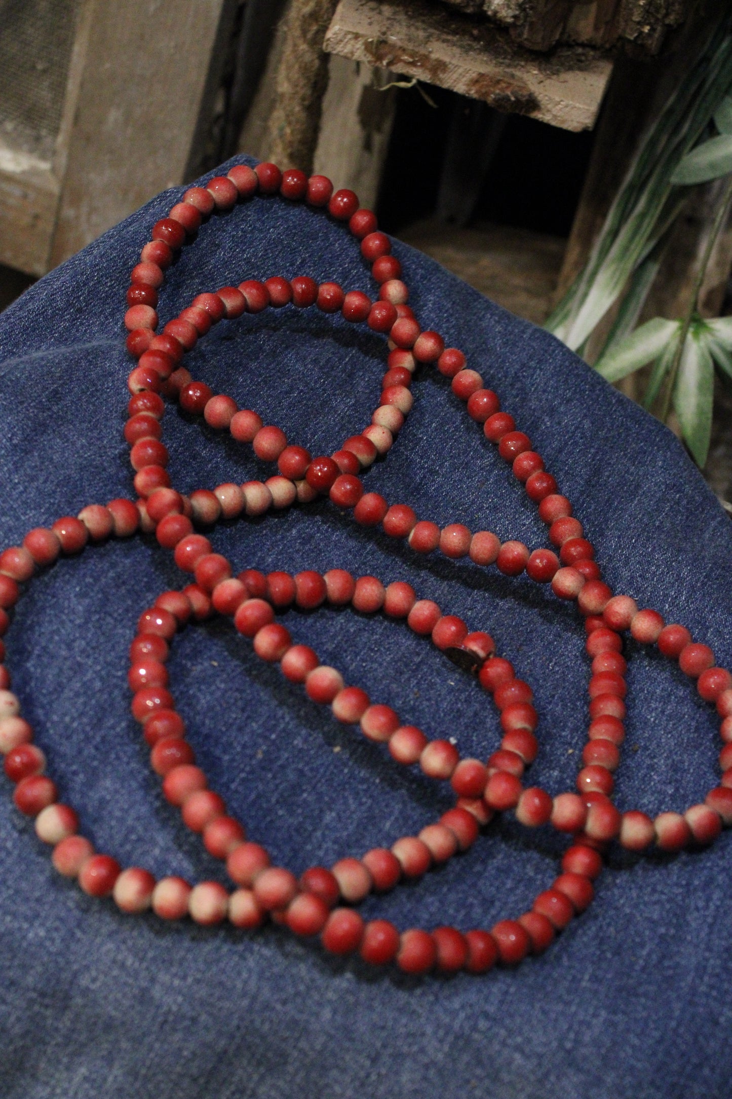 Cranberry Teakwood Bead Necklace