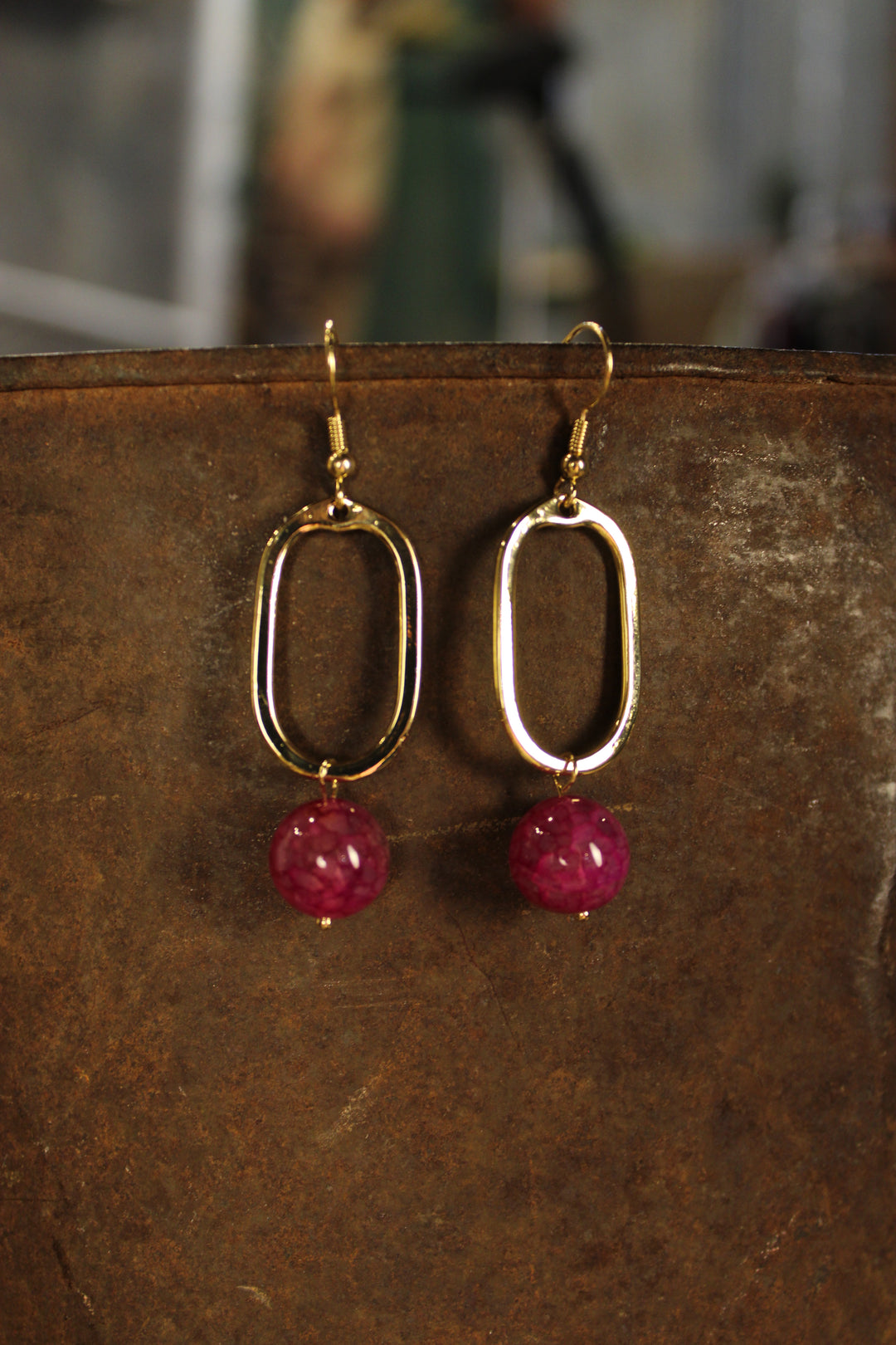 Gold Mila Earrings Hot Pink