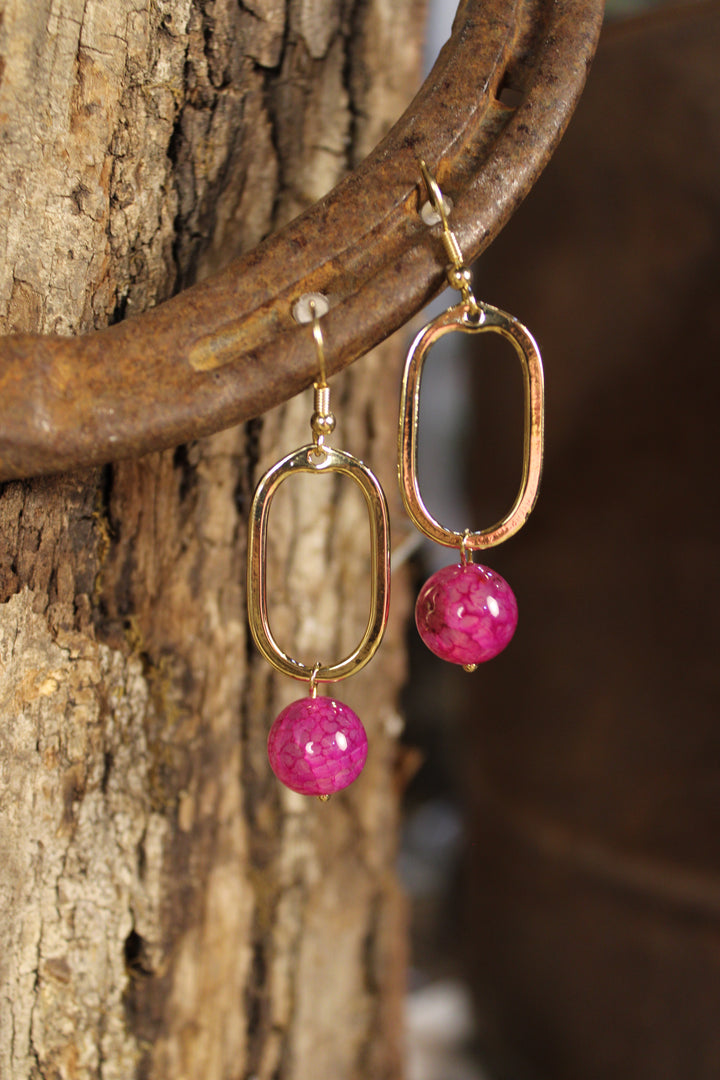 Gold Mila Earrings Hot Pink