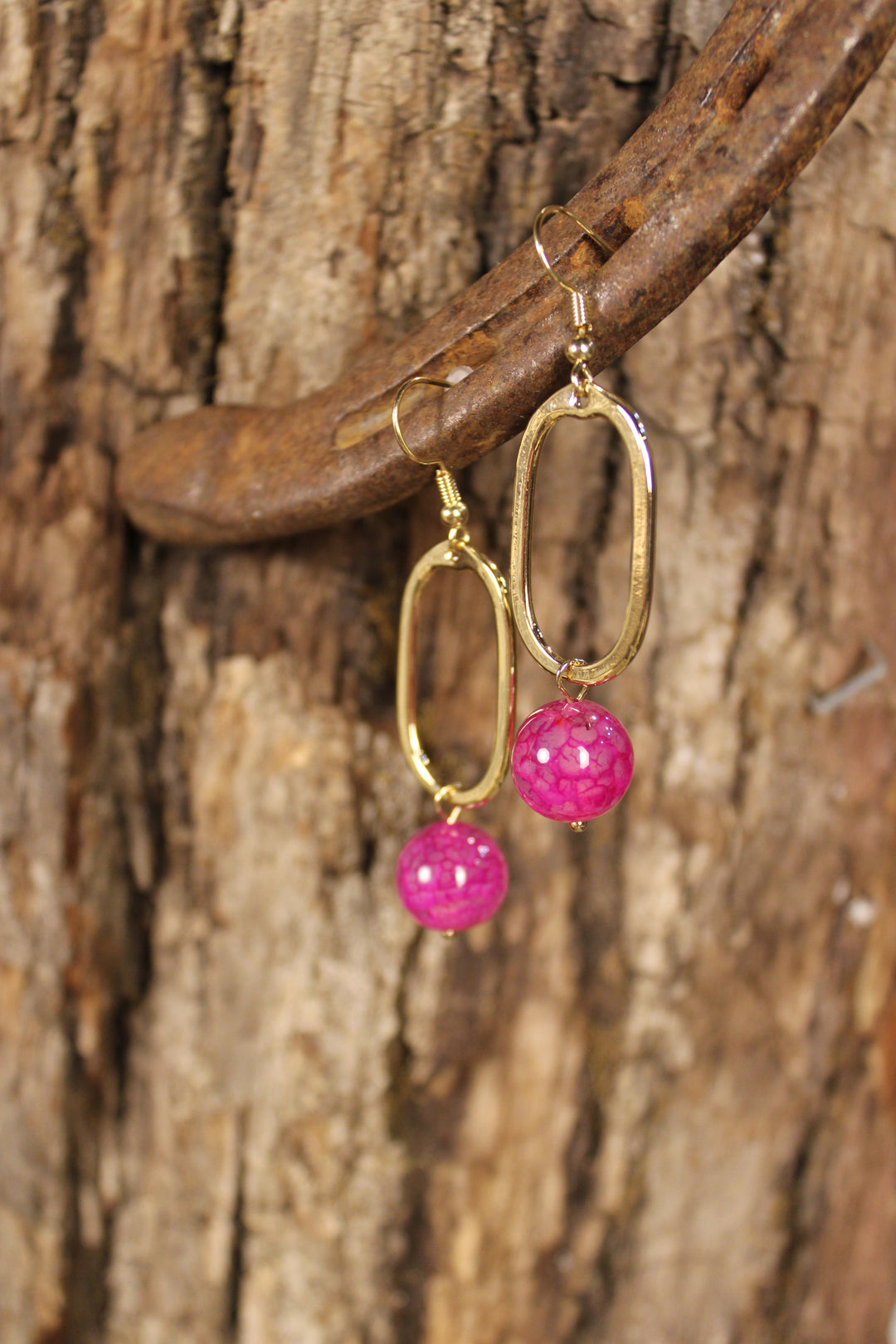 Gold Mila Earrings Hot Pink