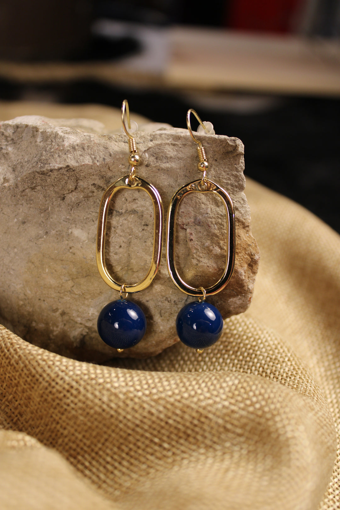 Gold Mila Earrings Deep Blue