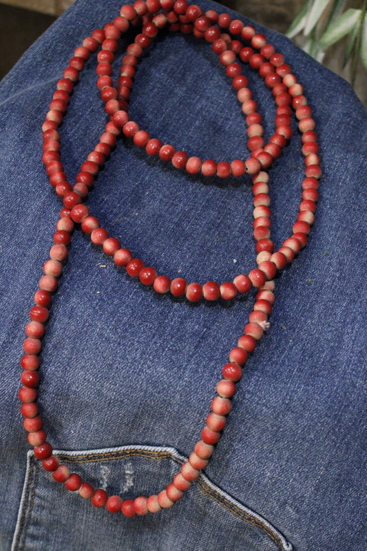 Cranberry Teakwood Bead Necklace
