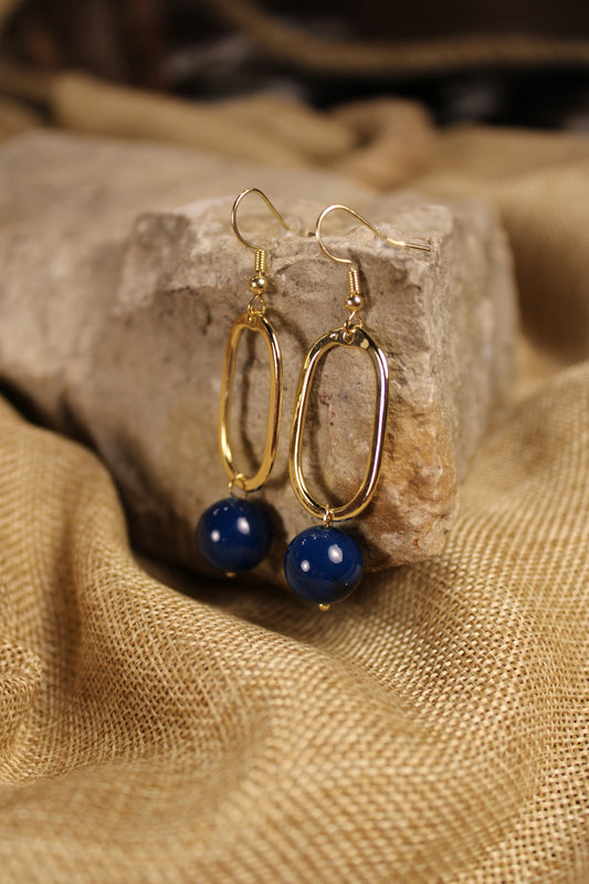 Gold Mila Earrings Deep Blue