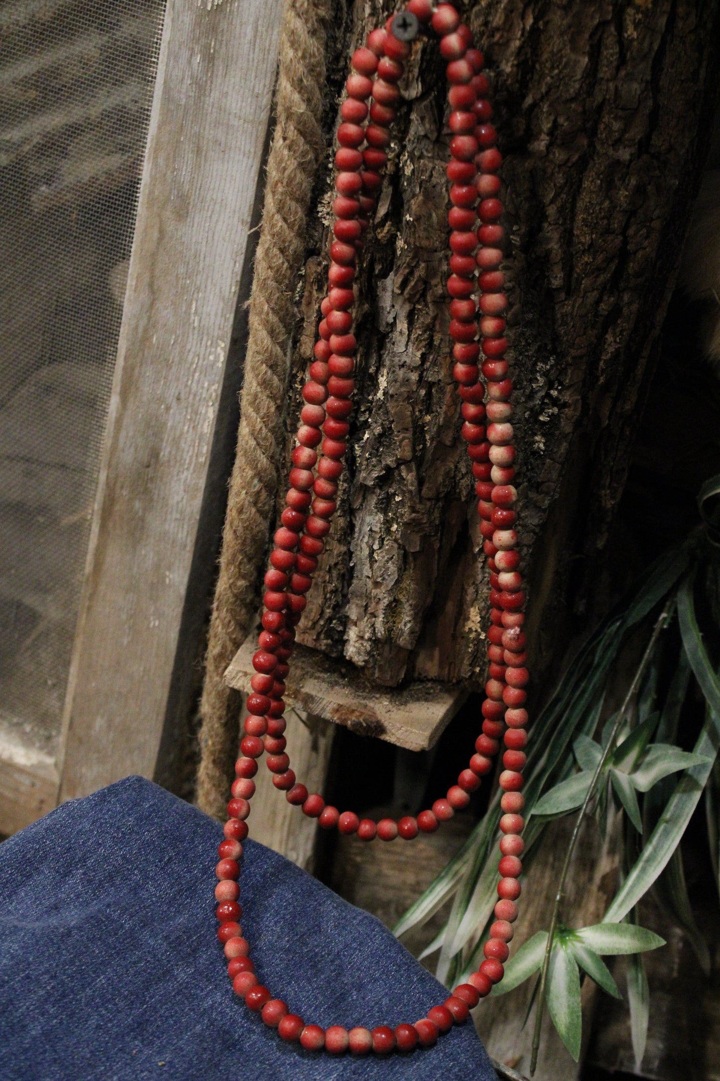 Cranberry Teakwood Bead Necklace
