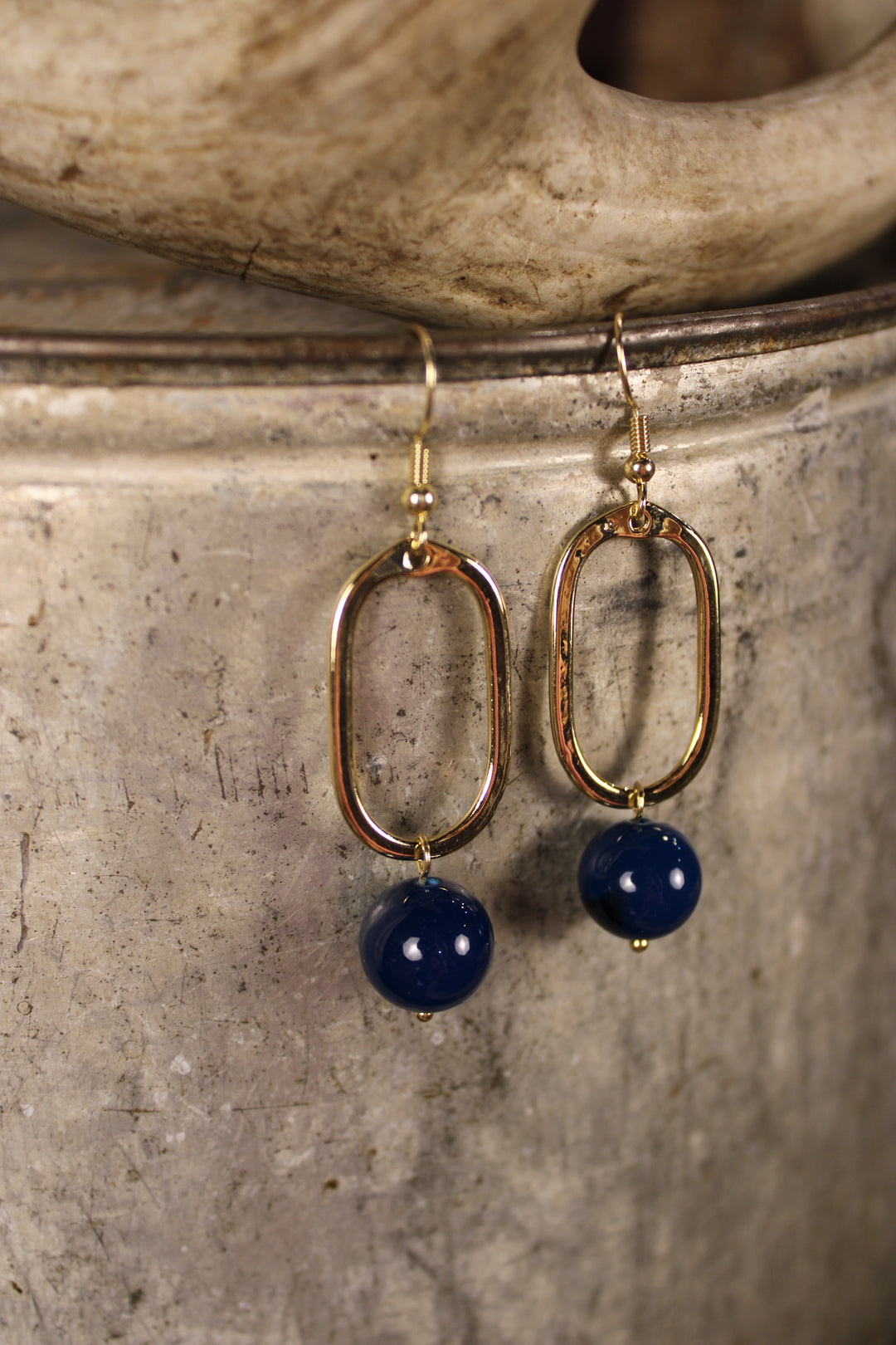 Gold Mila Earrings Deep Blue