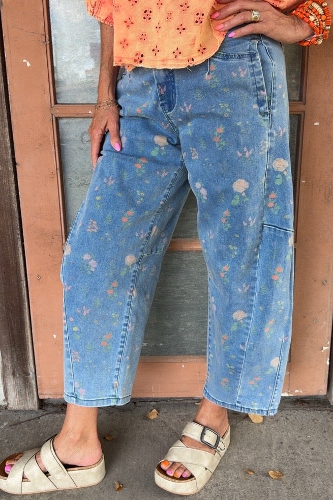 Sweet Pea Floral Blue Pants