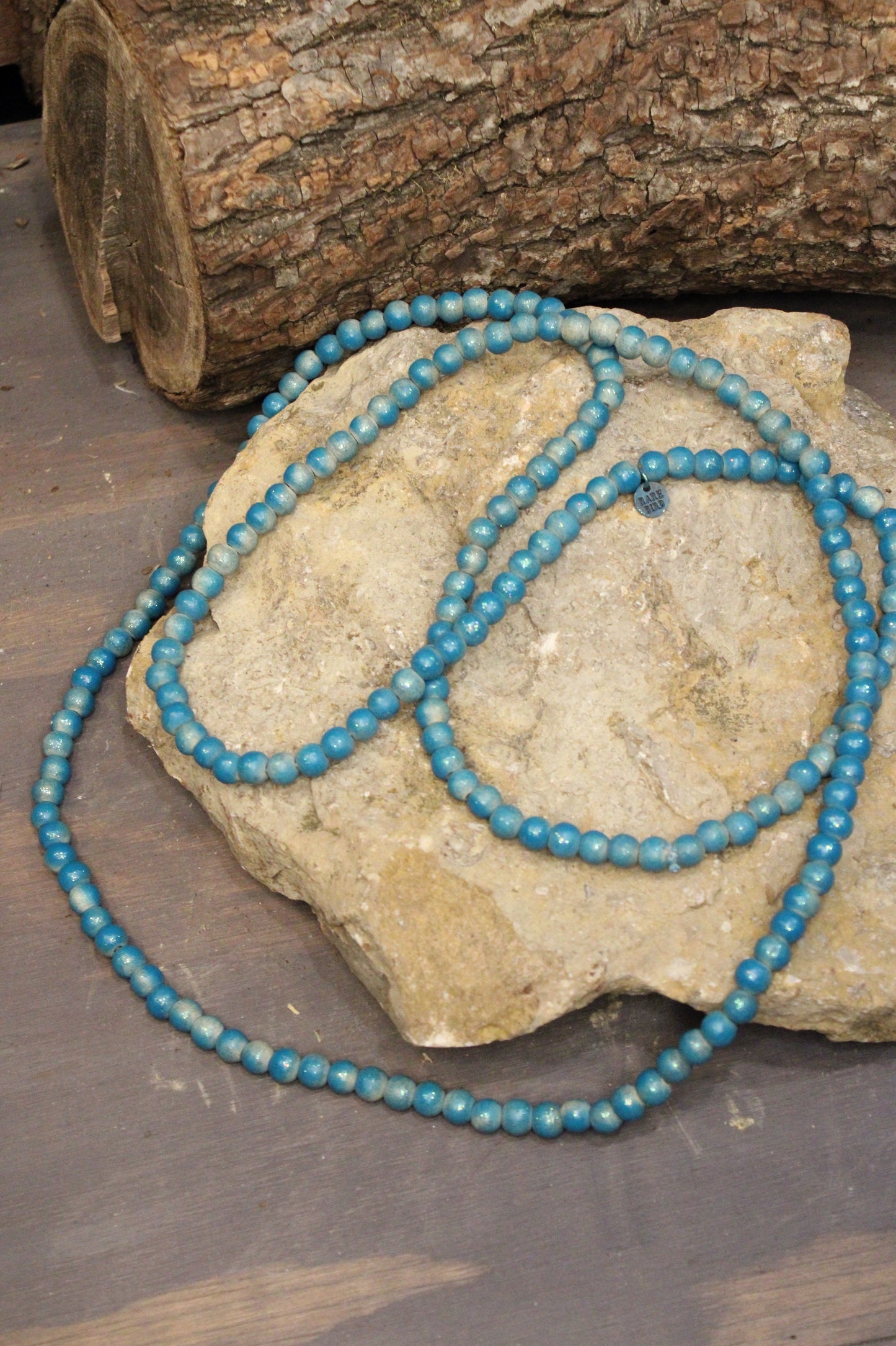 Teal Teakwood Bead Necklace