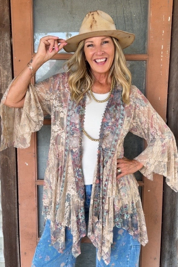 Outlaw Taupe Turq Cardigan