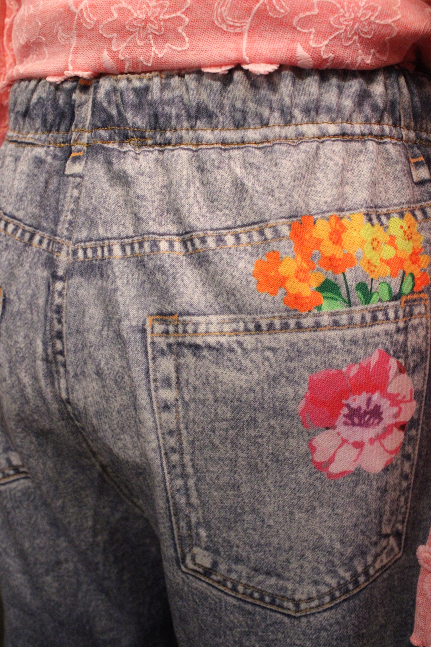 Floral Fantasy Wide Leg Faux Denim Pants