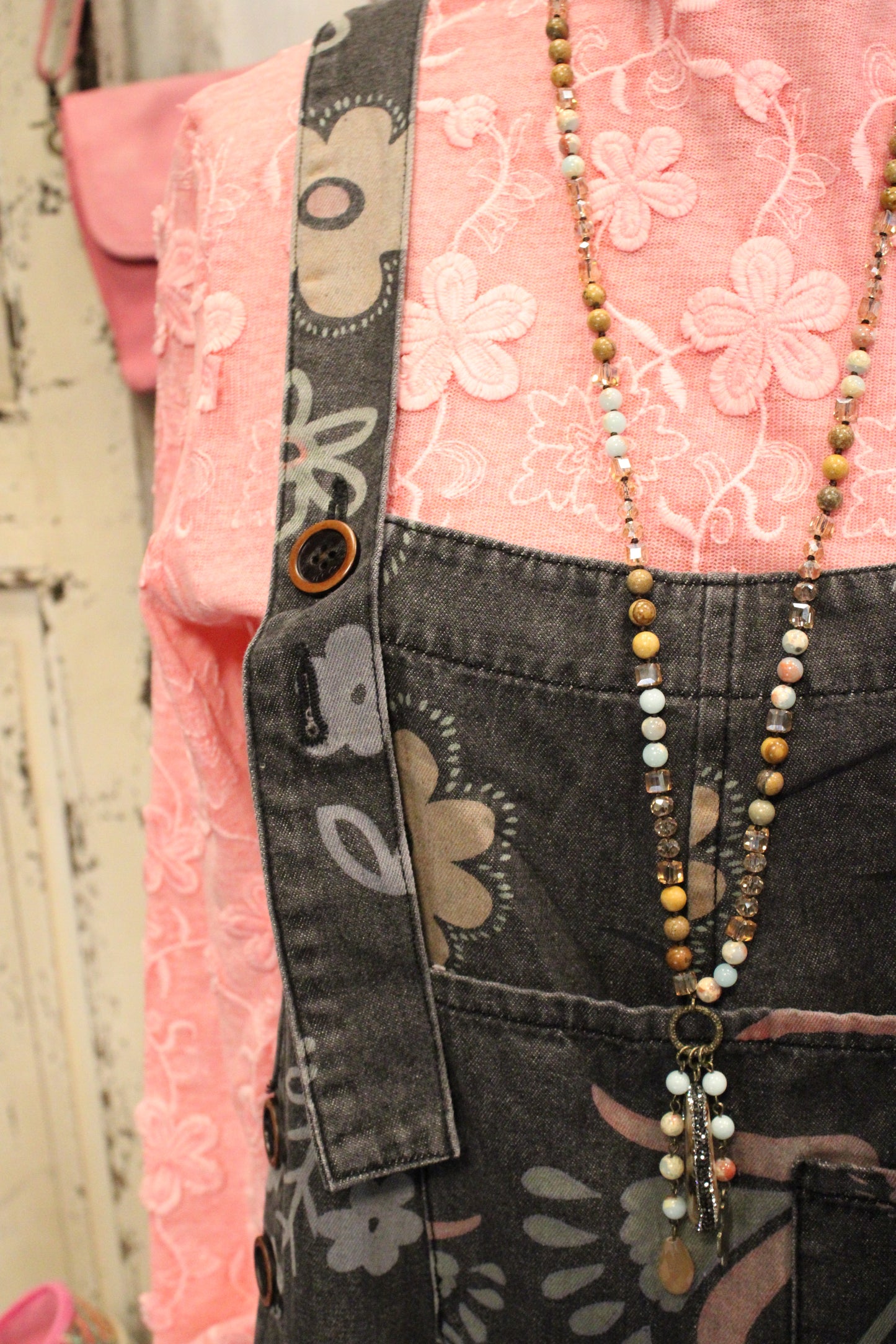 Daigle Vintage Black Denim Crop Overalls