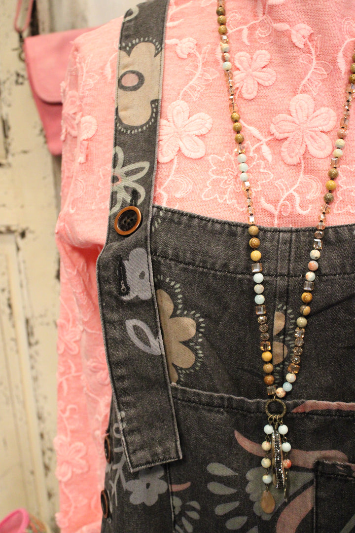 Daigle Vintage Black Denim Crop Overalls