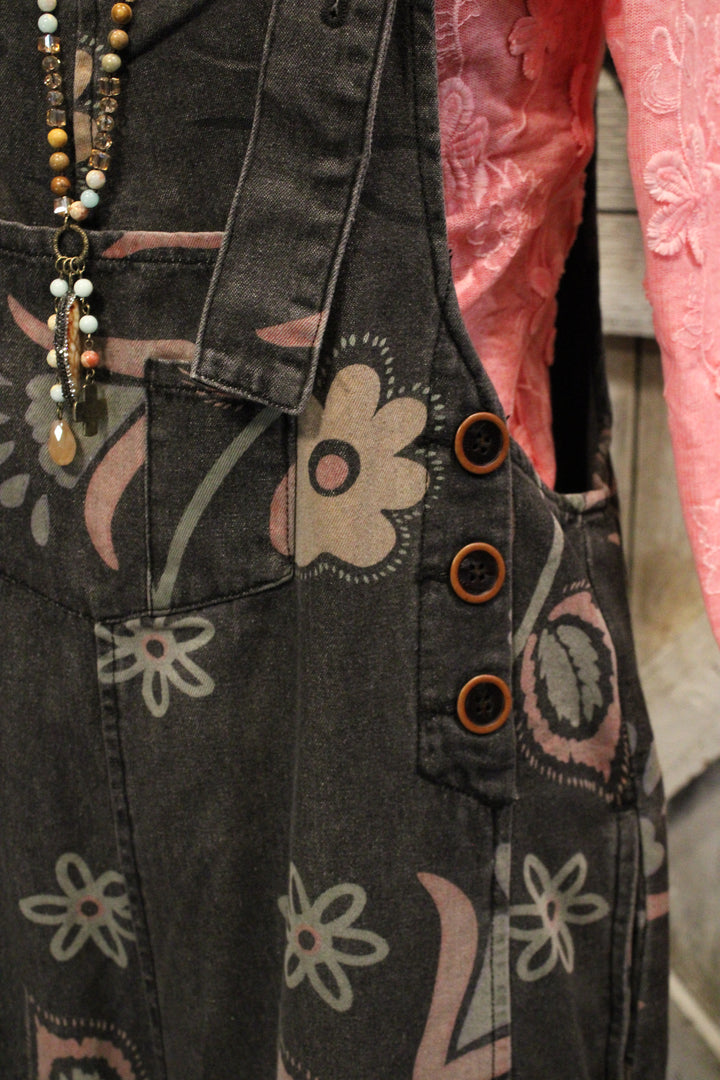 Daigle Vintage Black Denim Crop Overalls