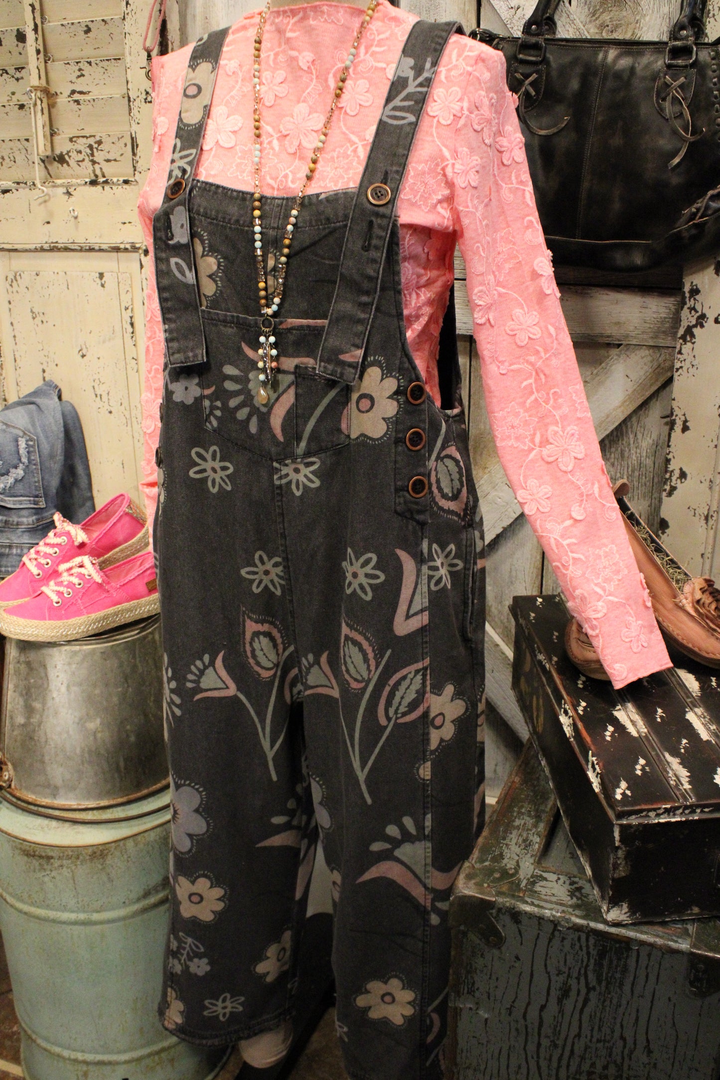 Daigle Vintage Black Denim Crop Overalls