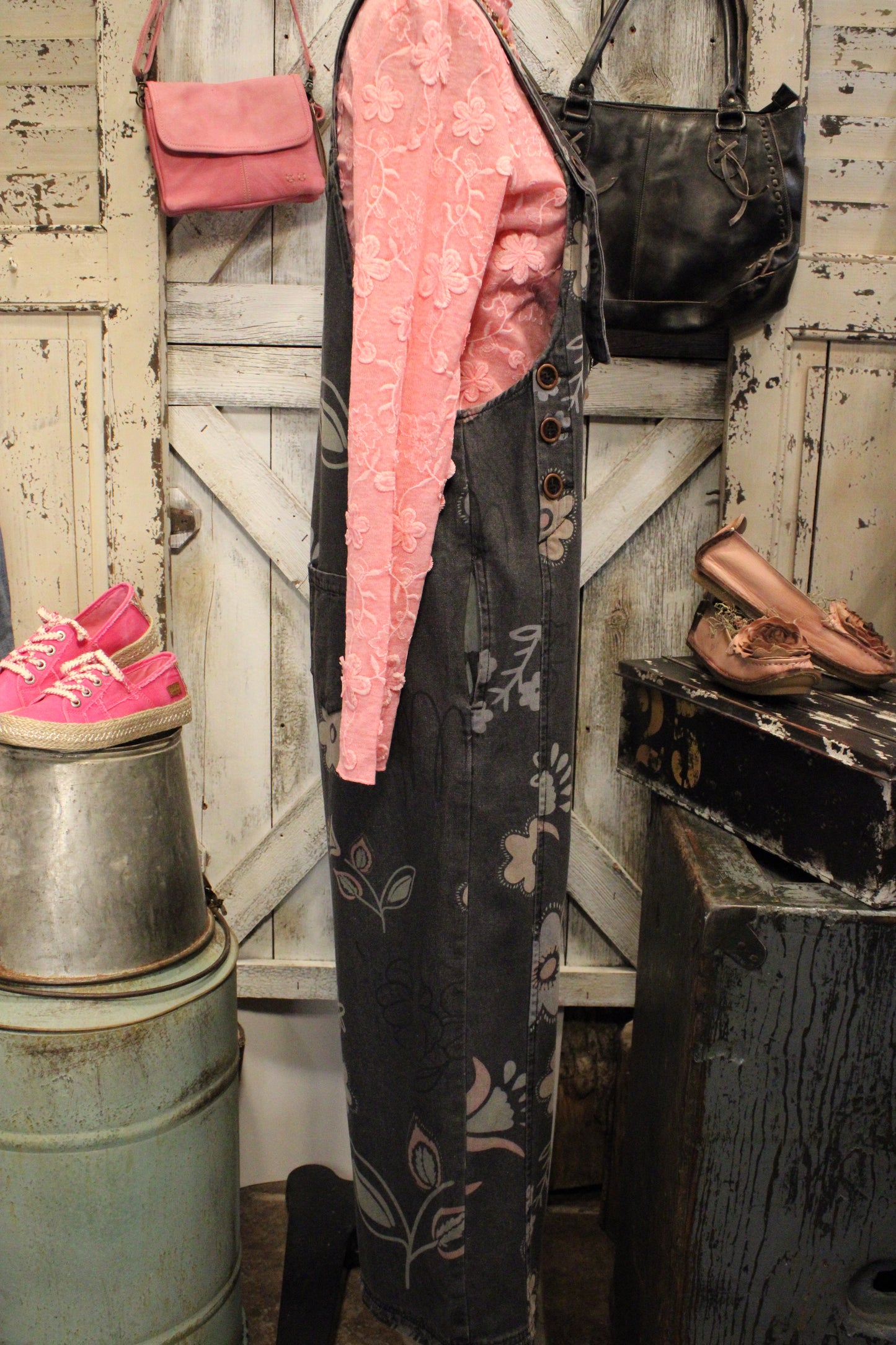 Daigle Vintage Black Denim Crop Overalls