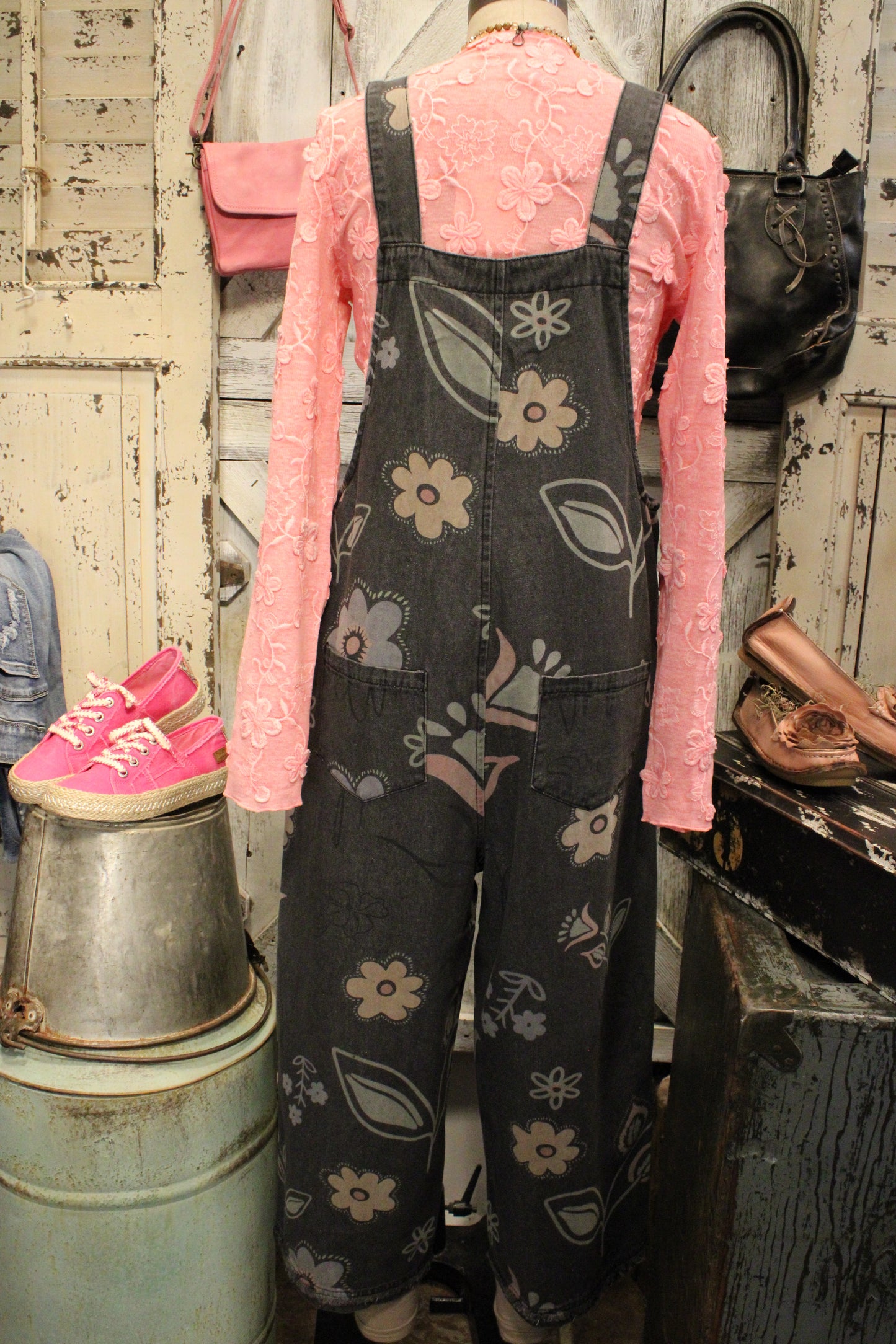 Daigle Vintage Black Denim Crop Overalls