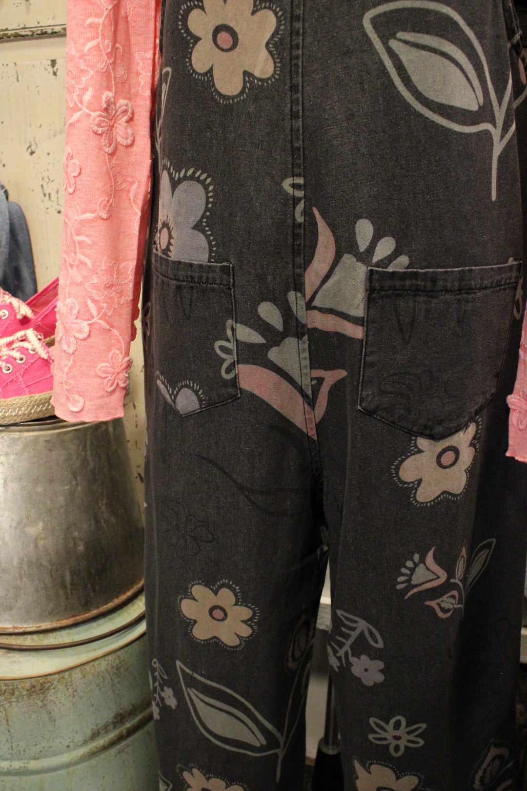 Daigle Vintage Black Denim Crop Overalls