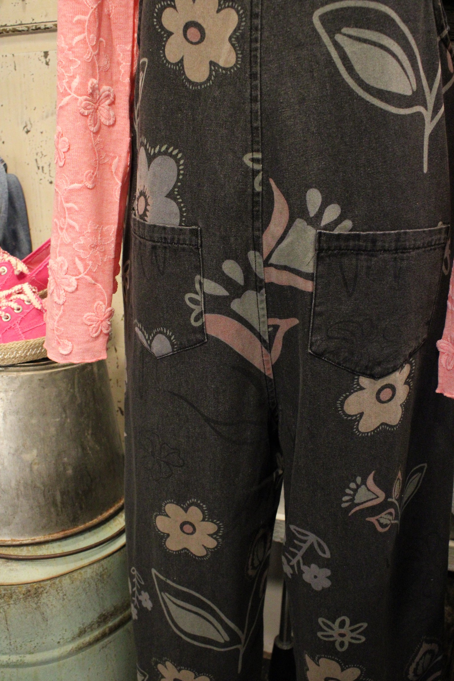 Daigle Vintage Black Denim Crop Overalls