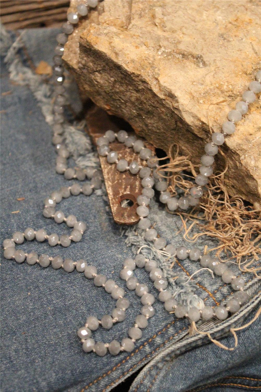 light blue long crystal bead necklace