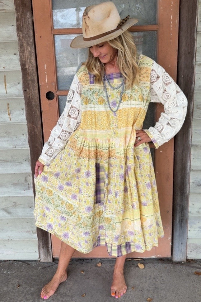 Blackberry Lemon Floral Midi Dress