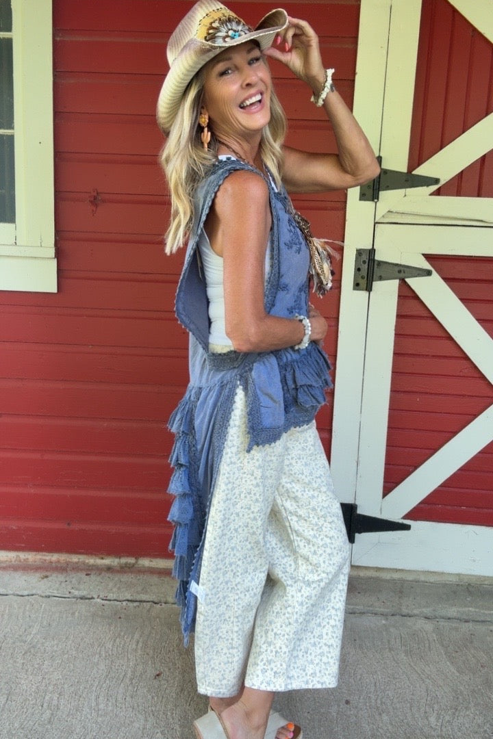 Delicate Wildflower Cream Jeans