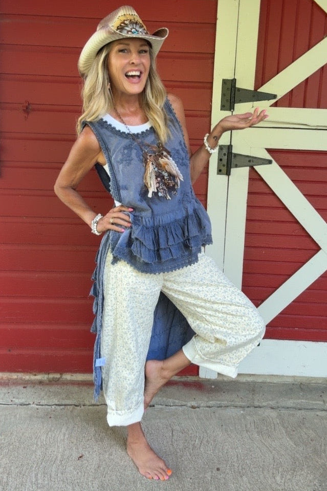 Delicate Wildflower Cream Jeans