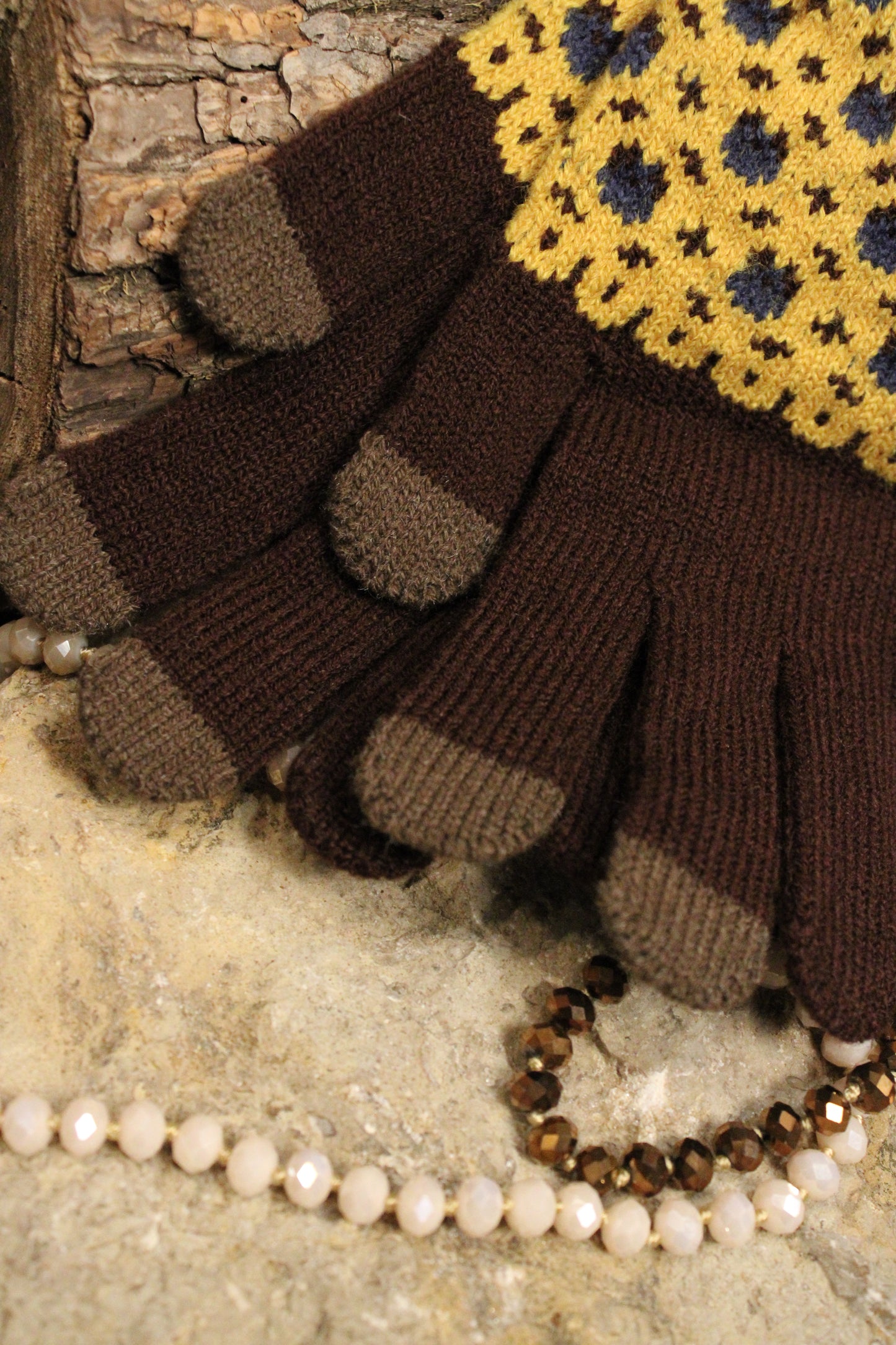 Fireside Floral Knit Gloves