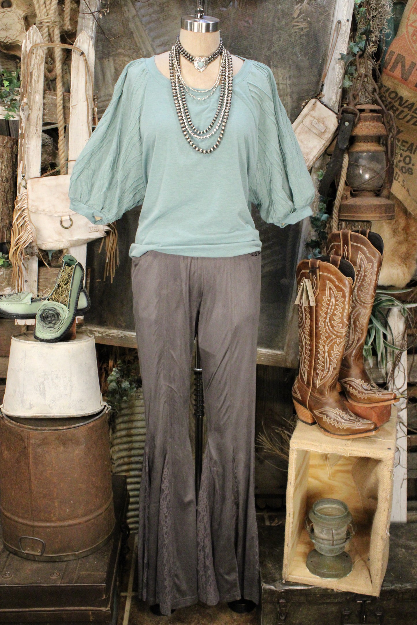 Smoky Lace Charcoal Flare Pants