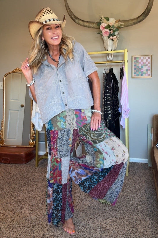 Patchwork Meadow Grey Pants