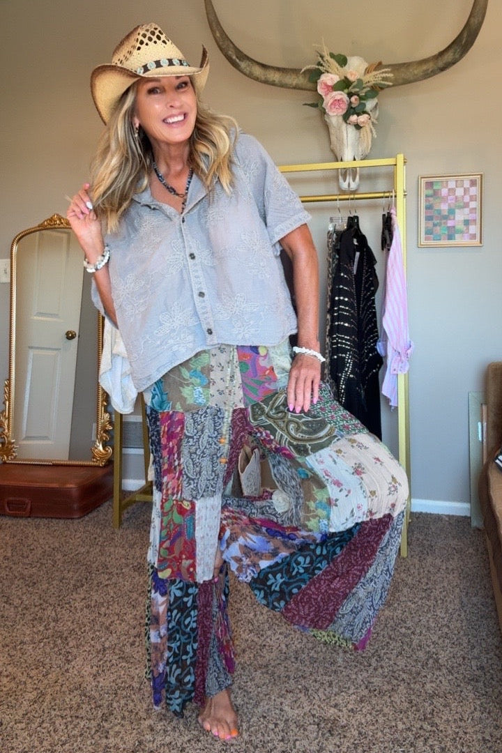 Patchwork Meadow Grey Pants