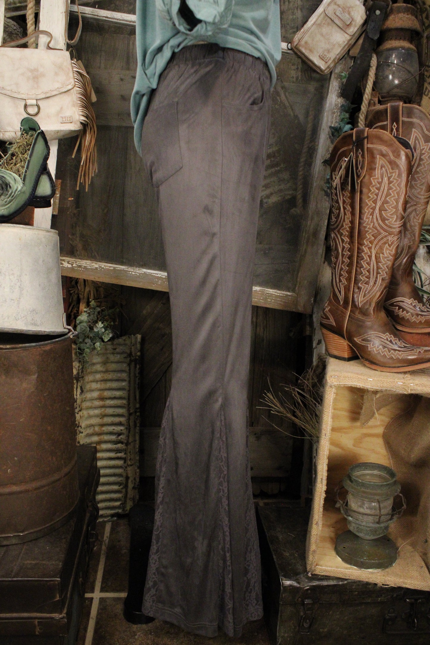 Smoky Lace Charcoal Flare Pants