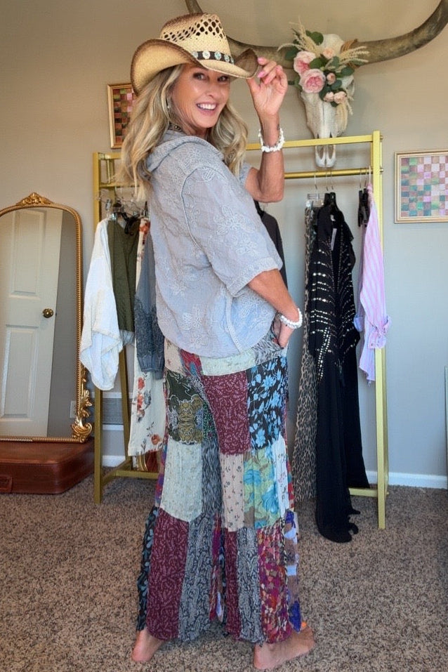 Patchwork Meadow Grey Pants