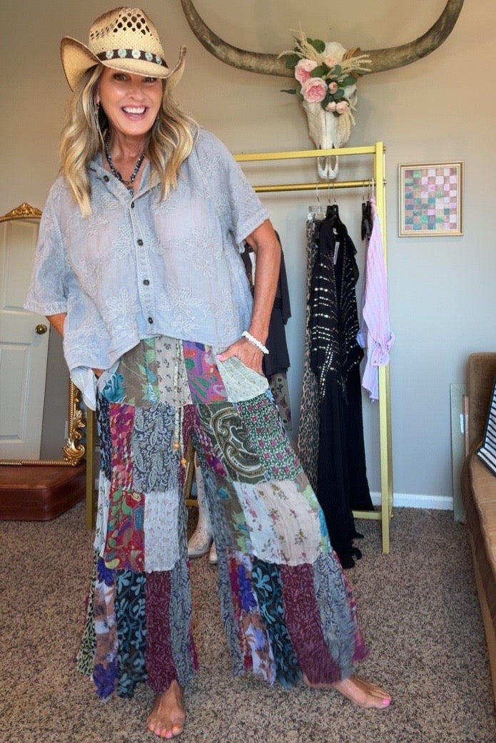 Patchwork Meadow Grey Pants