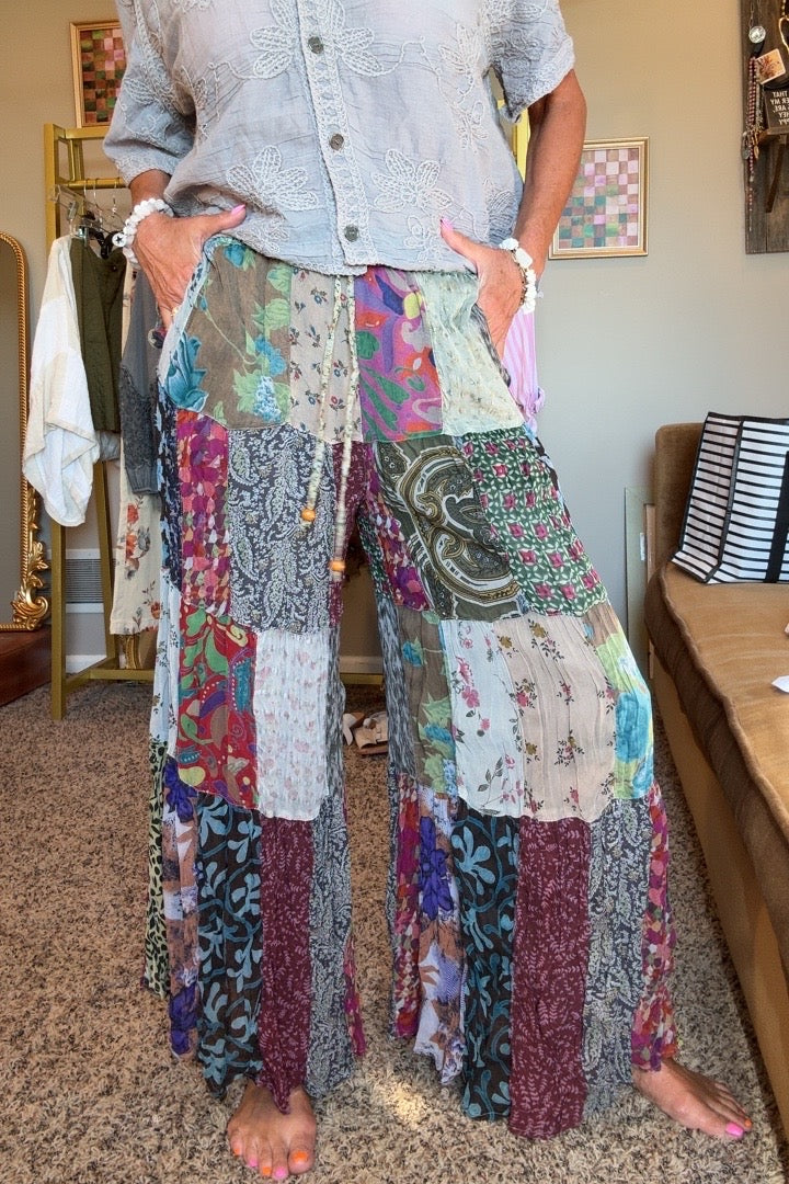 Patchwork Meadow Grey Pants