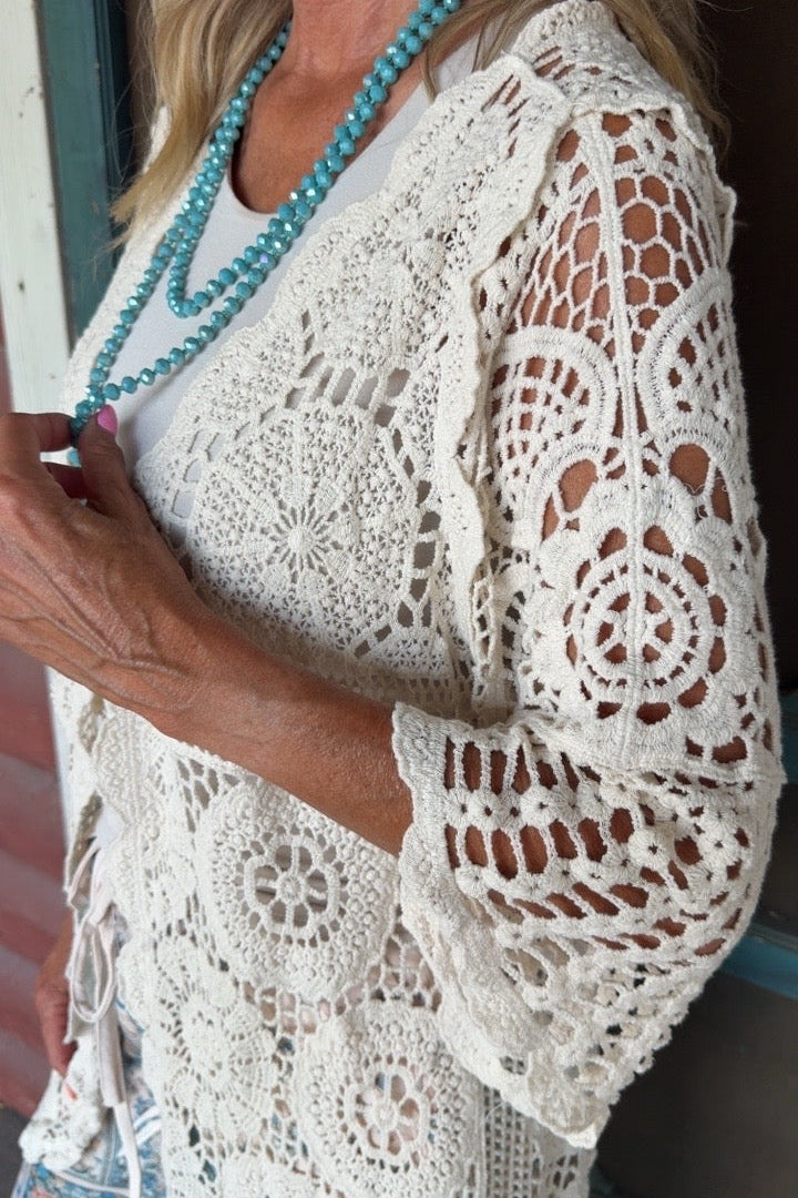 Desert Dune High-Low Crochet Cardigan