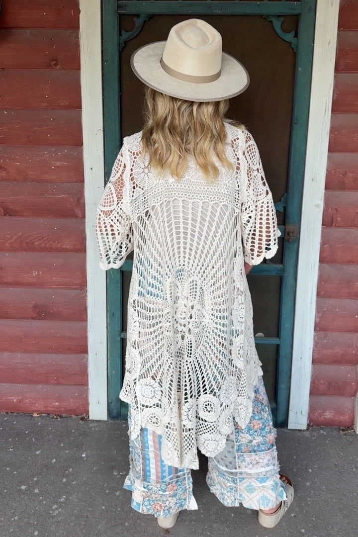 Desert Dune High-Low Crochet Cardigan