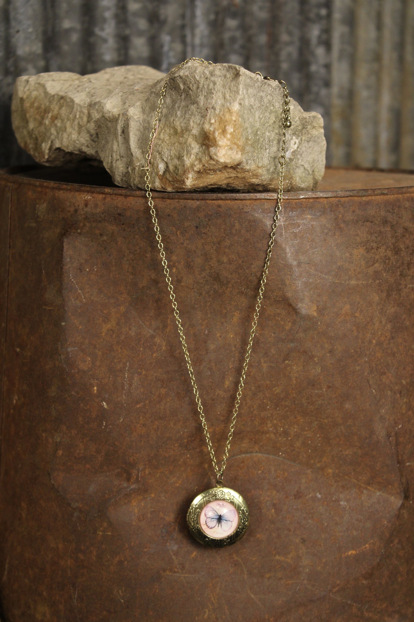 Vintage Butterfly Locket Necklace