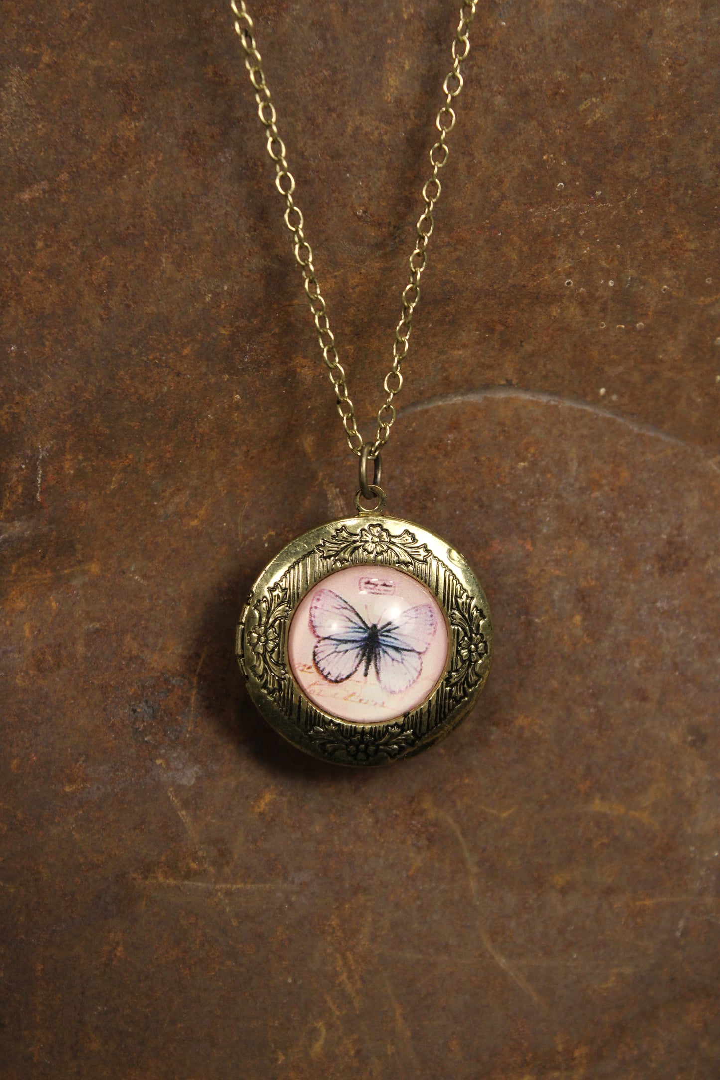 Vintage Butterfly Locket Necklace