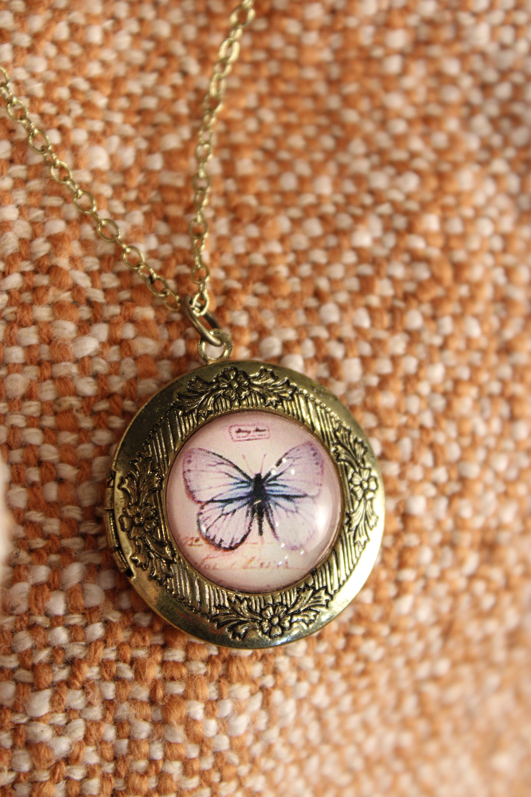 Vintage Butterfly Locket Necklace