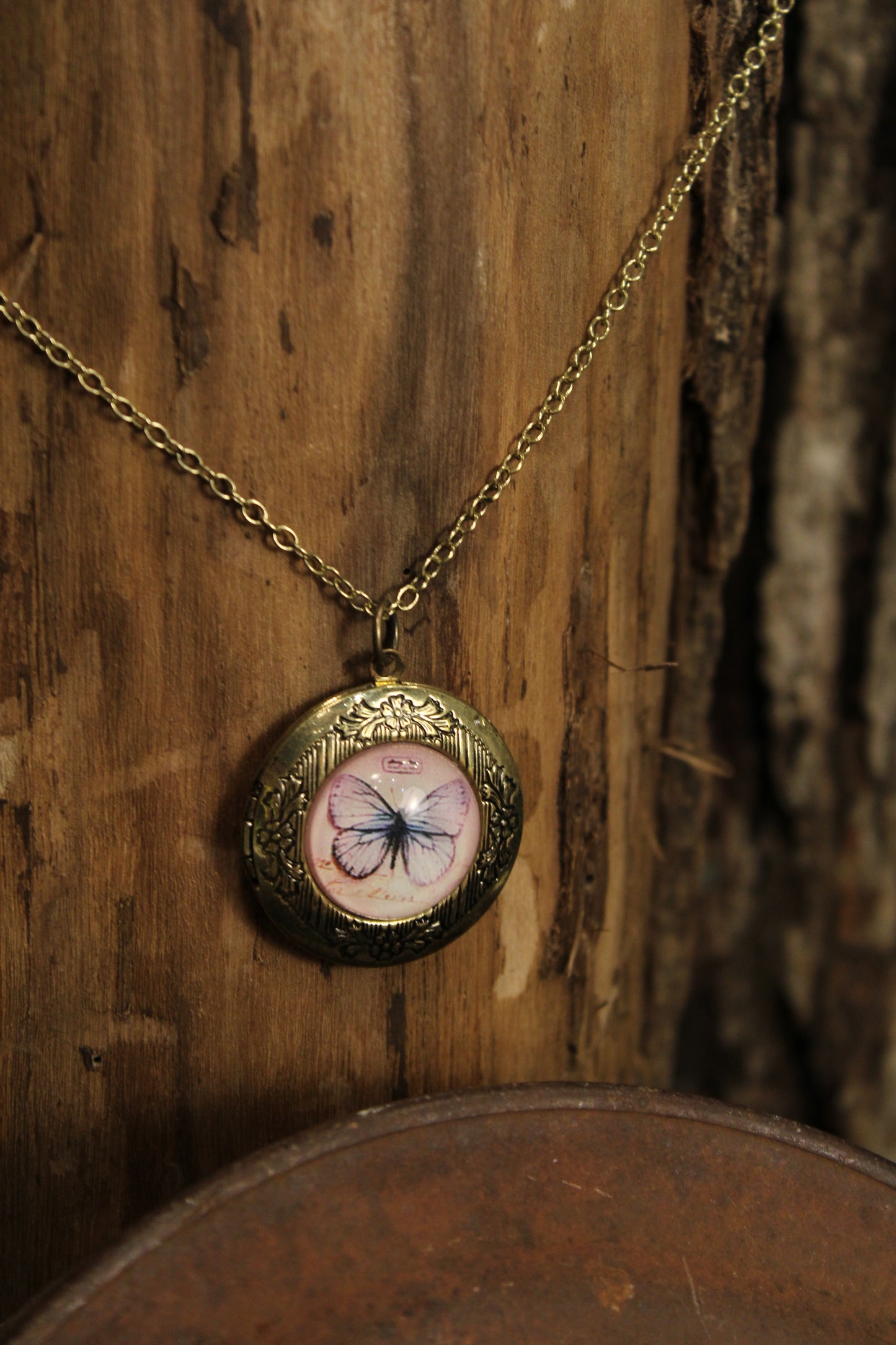 Vintage Butterfly Locket Necklace