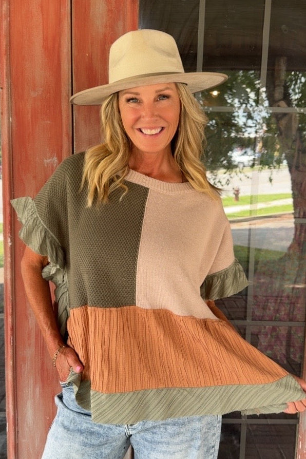 Pumpkin &amp; Sage Knit Top