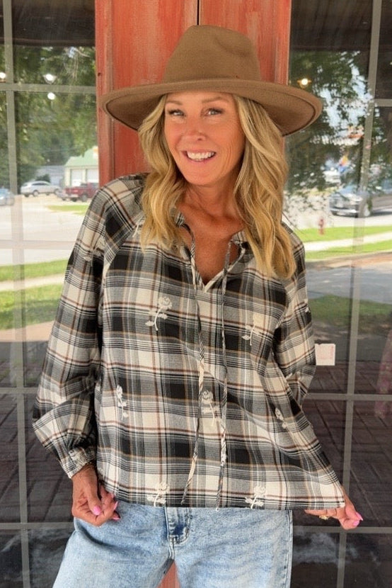 Honey And Hearth Plaid Top