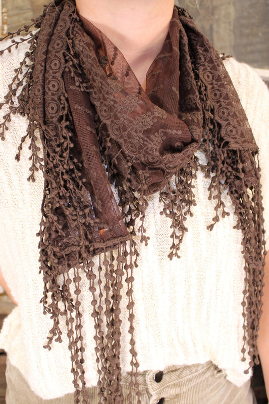 Sweet Celeste Brown Lace Scarf